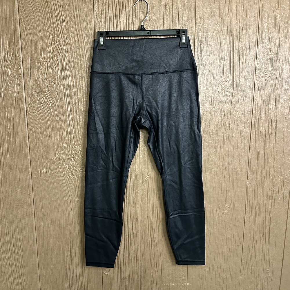 CRZ Yoga Black Faux Leather Athletic Leggings Women Sz L (12) Night Out Casual